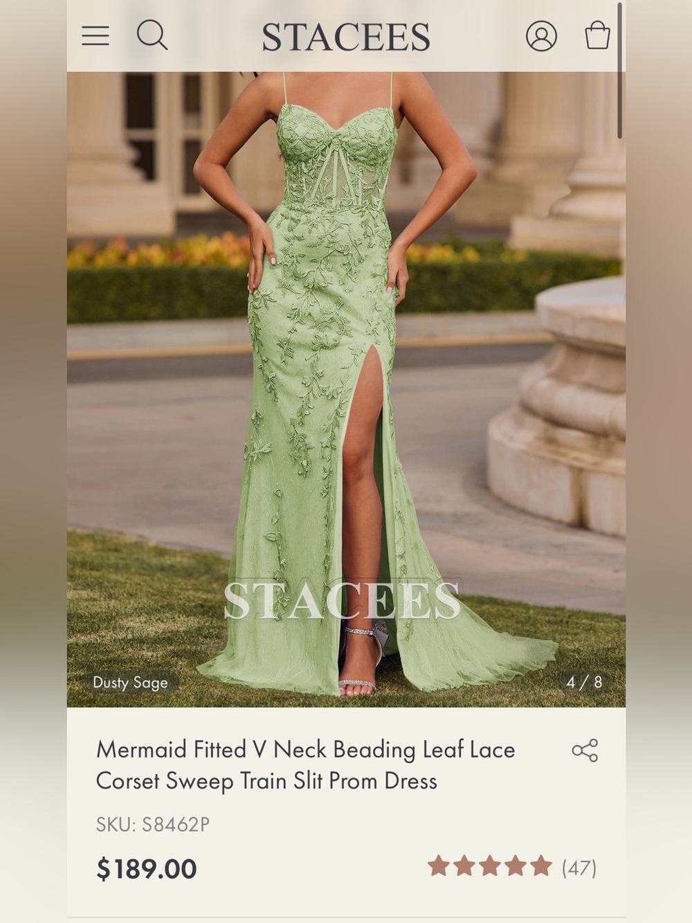 Elegant Sage Green Embroidered Prom Gown - Picture 6 of 6